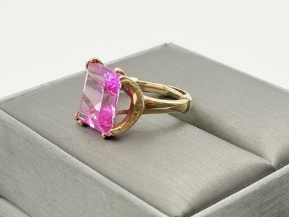 Ebson Braude 10K Yellow Gold Pink Sapphire Ring Statement Cocktail Ring