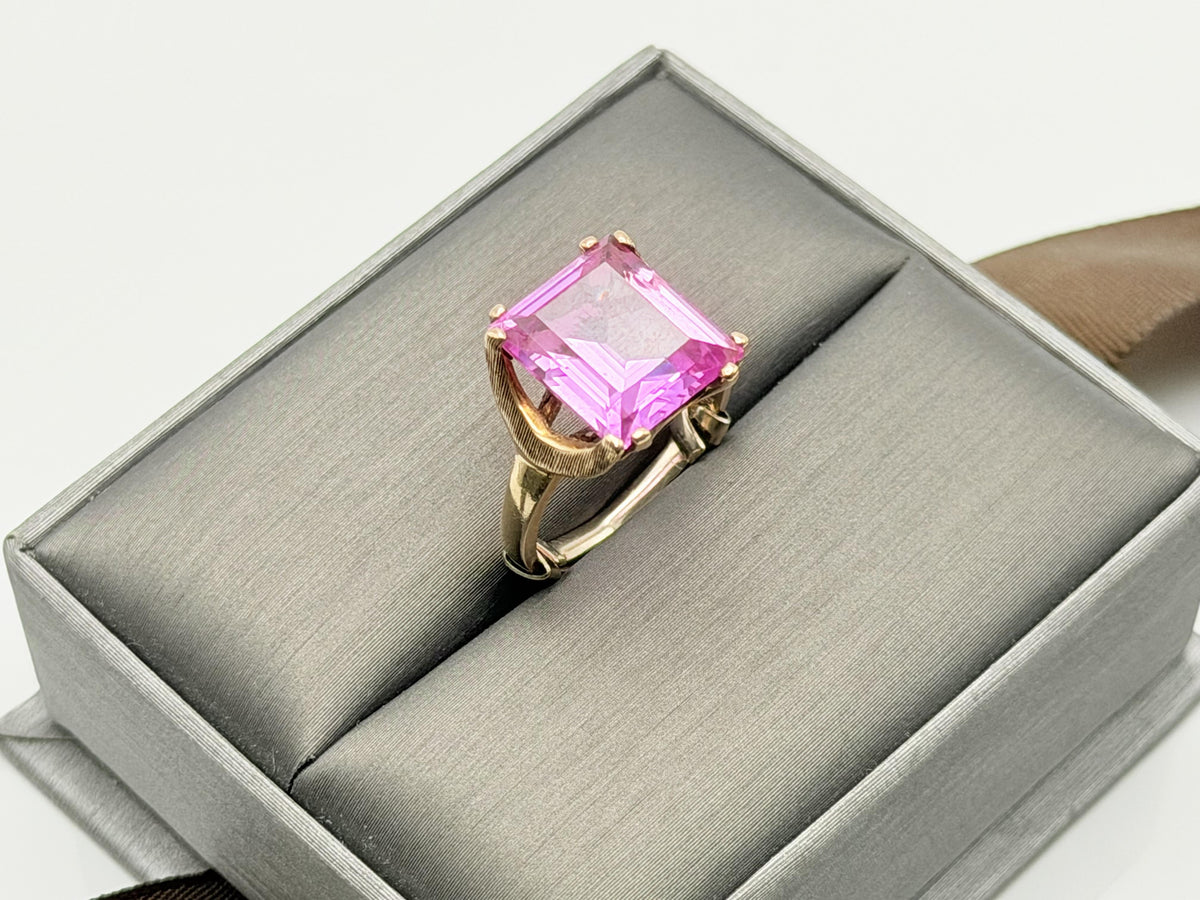 Ebson Braude 10K Yellow Gold Pink Sapphire Ring Statement Cocktail Ring