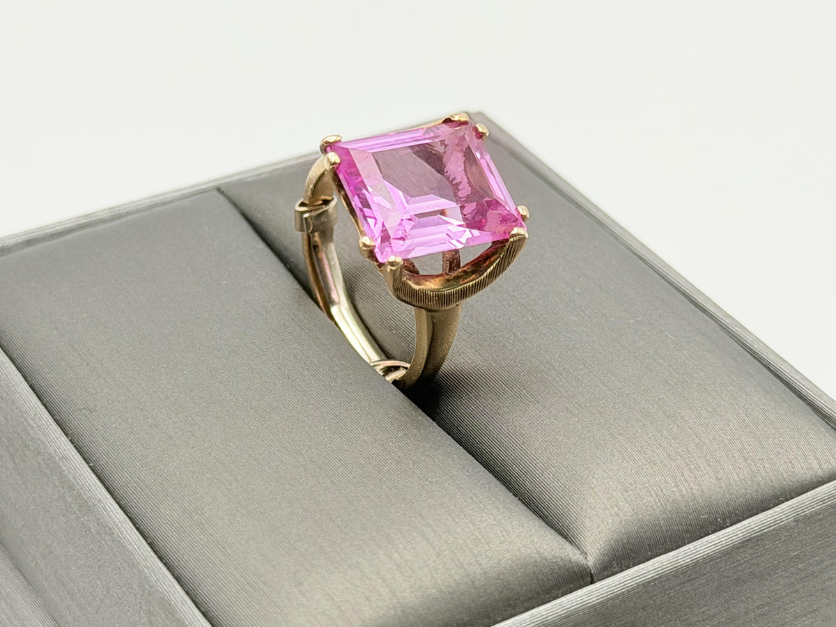 Ebson Braude 10K Yellow Gold Pink Sapphire Ring Statement Cocktail Ring