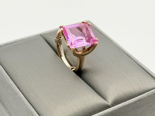 Ebson Braude 10K Yellow Gold Pink Sapphire Ring Statement Cocktail Ring