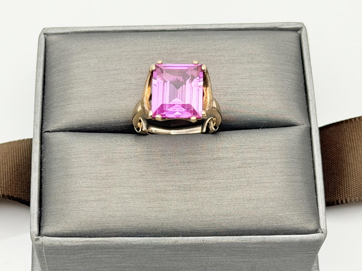 Ebson Braude 10K Yellow Gold Pink Sapphire Ring Statement Cocktail Ring