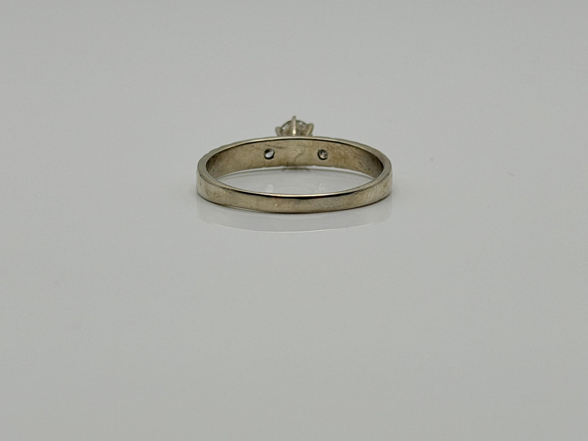 14K White Gold Three Diamond Ring.Vintage Engraved Floral Band.Engagement Ring.
