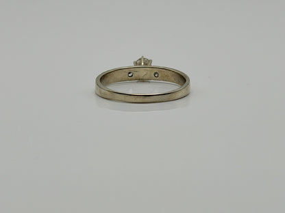 14K White Gold Three Diamond Ring.Vintage Engraved Floral Band.Engagement Ring.