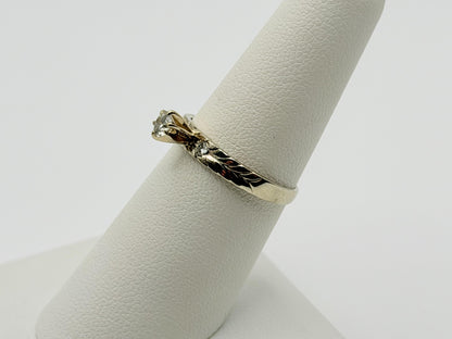 14K White Gold Three Diamond Ring.Vintage Engraved Floral Band.Engagement Ring.