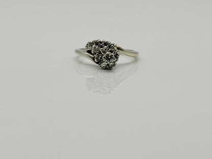 14K White Gold Diamond Cluster Ring.Bypass Design.Engagement Ring.