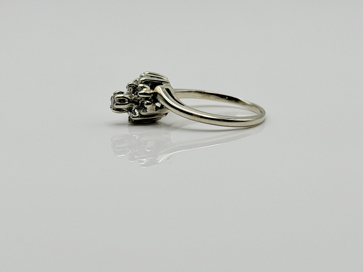 14K White Gold Diamond Cluster Ring.Bypass Design.Engagement Ring.