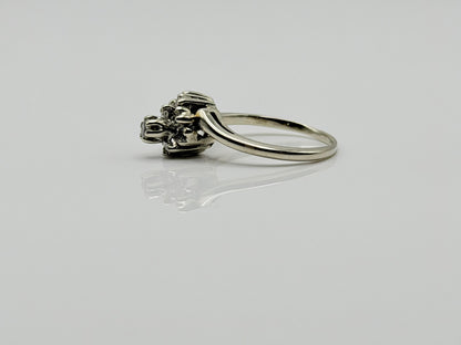 14K White Gold Diamond Cluster Ring.Bypass Design.Engagement Ring.