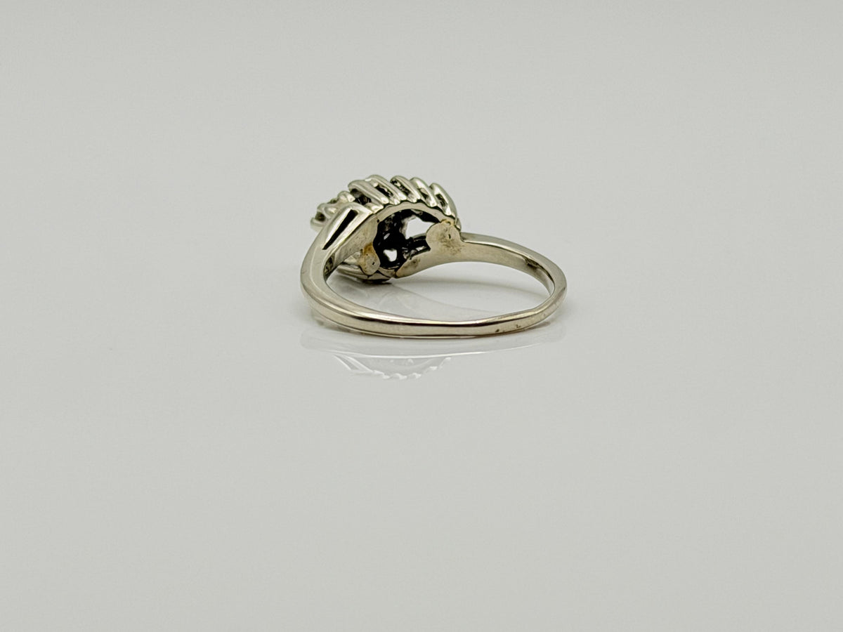 14K White Gold Diamond Cluster Ring.Bypass Design.Engagement Ring.