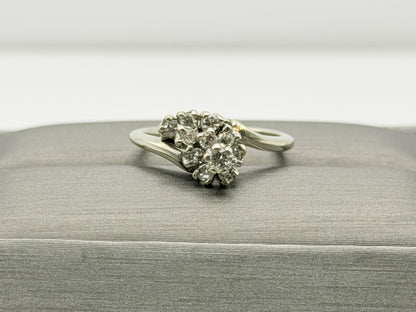 14K White Gold Diamond Cluster Ring.Bypass Design.Engagement Ring.