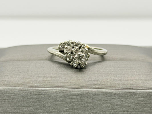 14K White Gold Diamond Cluster Ring.Bypass Design.Engagement Ring.