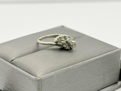 14K White Gold Diamond Cluster Ring.Bypass Design.Engagement Ring.