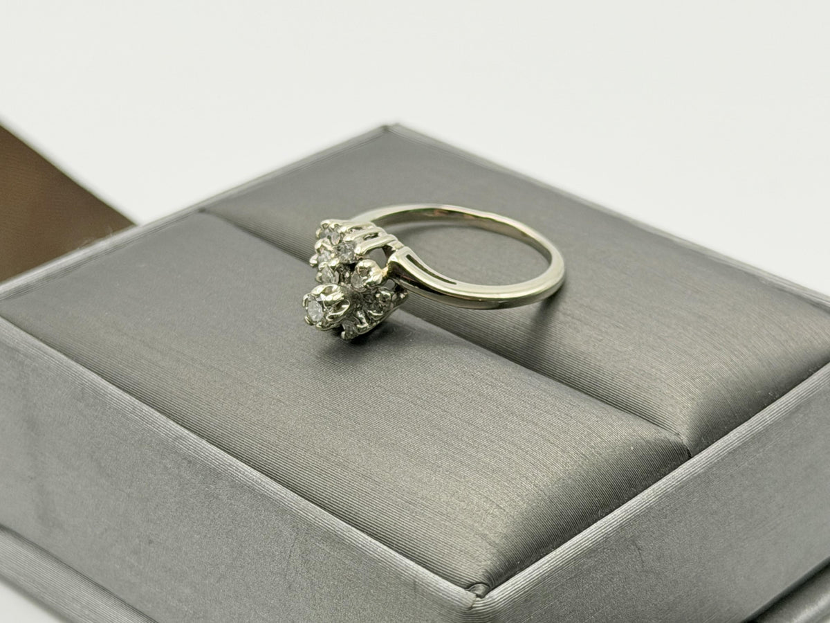 14K White Gold Diamond Cluster Ring.Bypass Design.Engagement Ring.