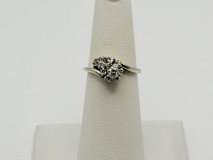 14K White Gold Diamond Cluster Ring.Bypass Design.Engagement Ring.