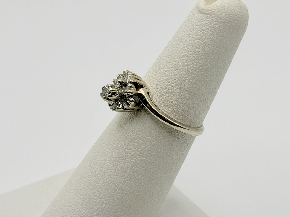 14K White Gold Diamond Cluster Ring.Bypass Design.Engagement Ring.