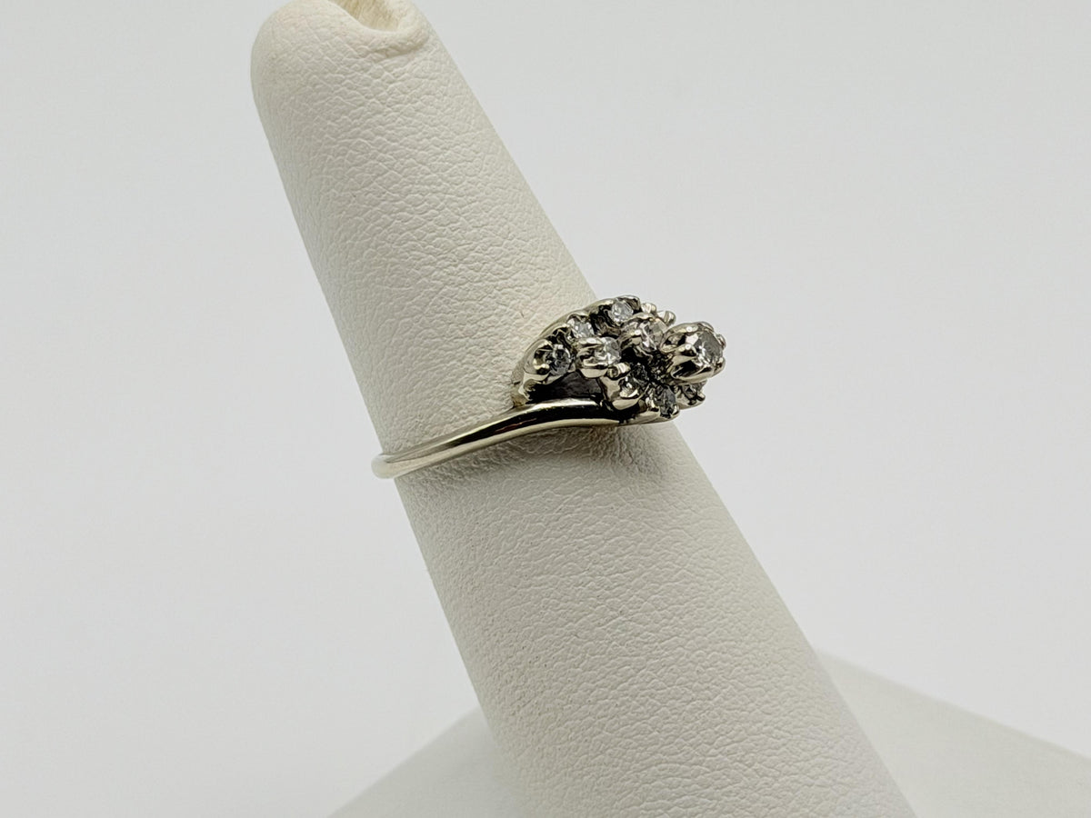 14K White Gold Diamond Cluster Ring.Bypass Design.Engagement Ring.