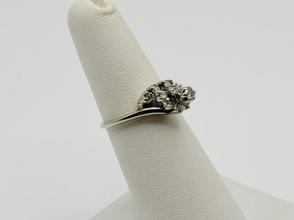 14K White Gold Diamond Cluster Ring.Bypass Design.Engagement Ring.