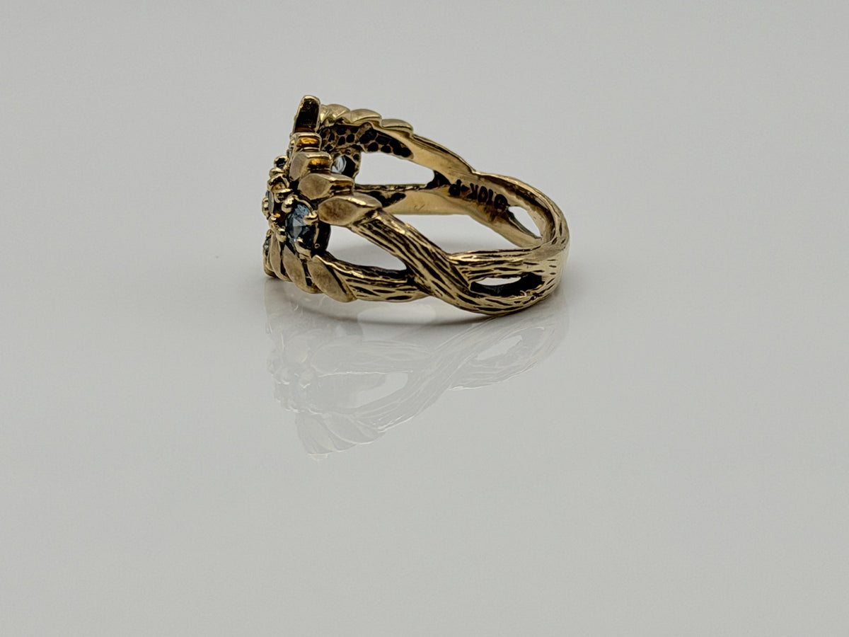 Vintage 10K Gold Multi Gemstone Diamond Ring Floral Ring