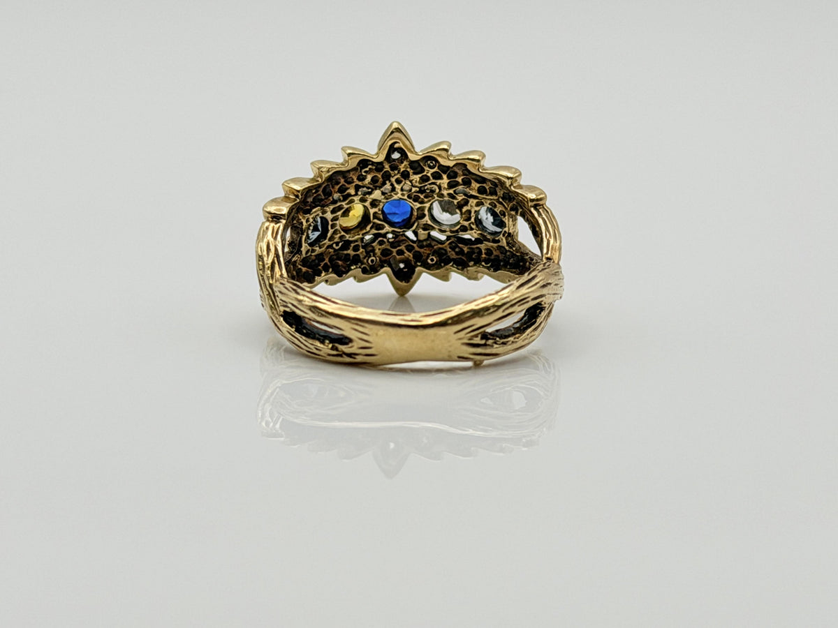 Vintage 10K Gold Multi Gemstone Diamond Ring Floral Ring