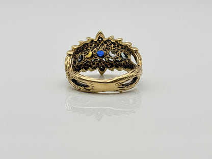Vintage 10K Gold Multi Gemstone Diamond Ring Floral Ring