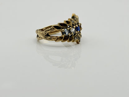 Vintage 10K Gold Multi Gemstone Diamond Ring Floral Ring