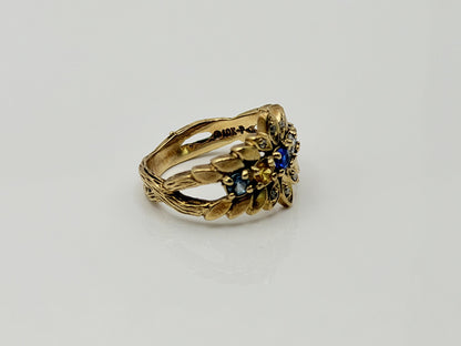 Vintage 10K Gold Multi Gemstone Diamond Ring Floral Ring