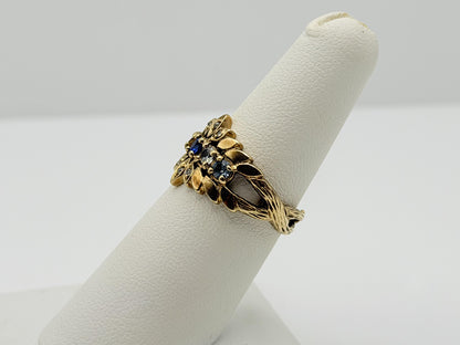 Vintage 10K Gold Multi Gemstone Diamond Ring Floral Ring