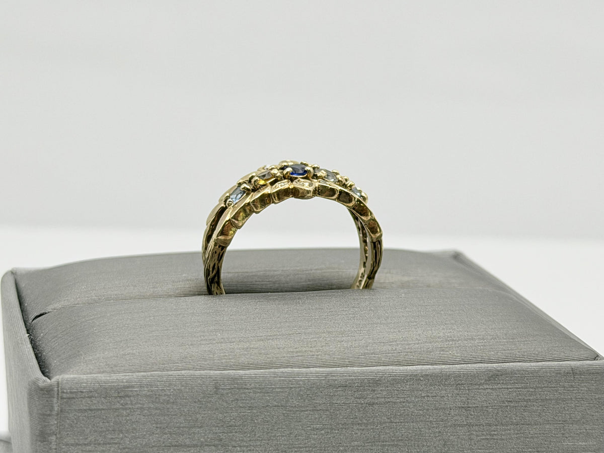 Vintage 10K Gold Multi Gemstone Diamond Ring Floral Ring