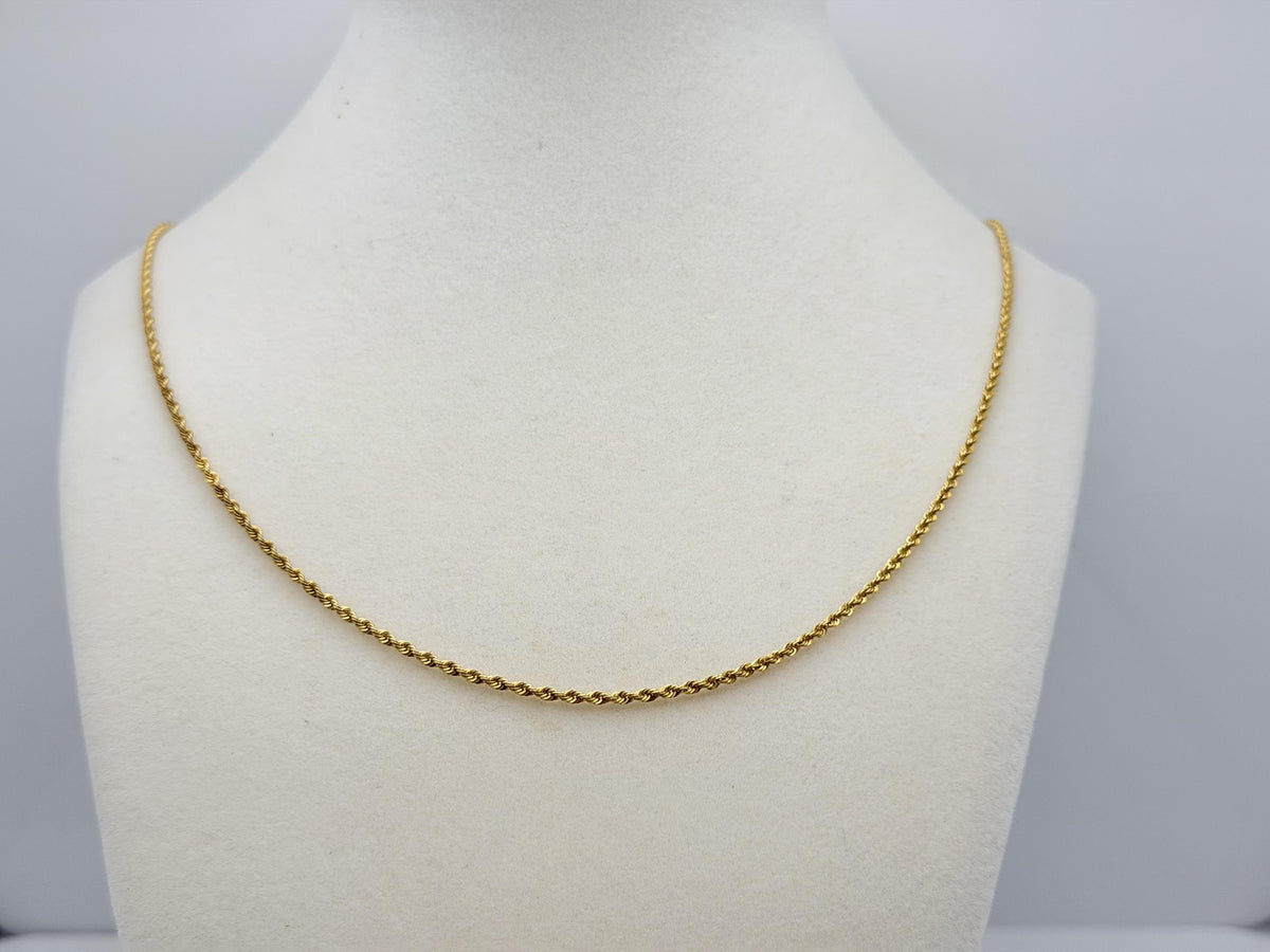 Vintage 10K Yellow Gold Rope Chain Necklace 17.5” 1.6mm Dainty Gold Chain