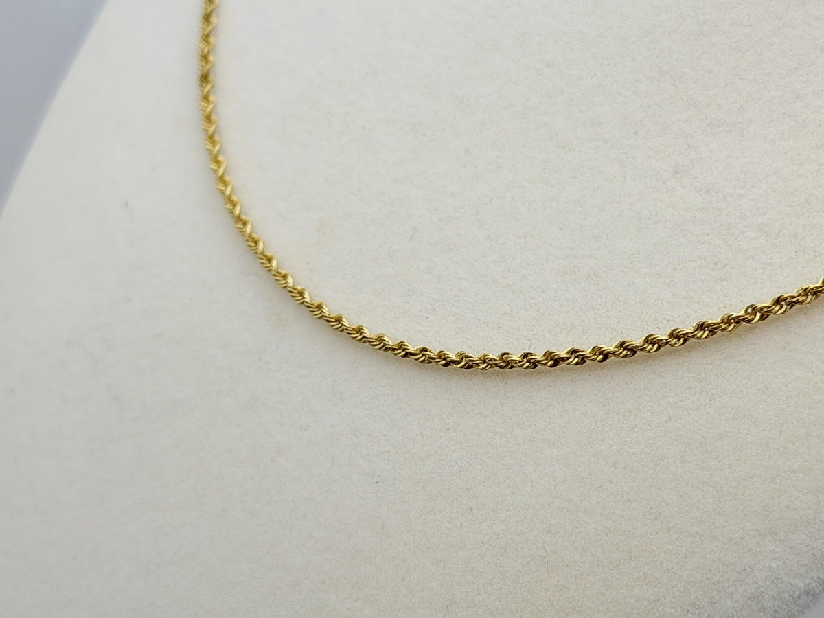 Vintage 10K Yellow Gold Rope Chain Necklace 17.5” 1.6mm Dainty Gold Chain