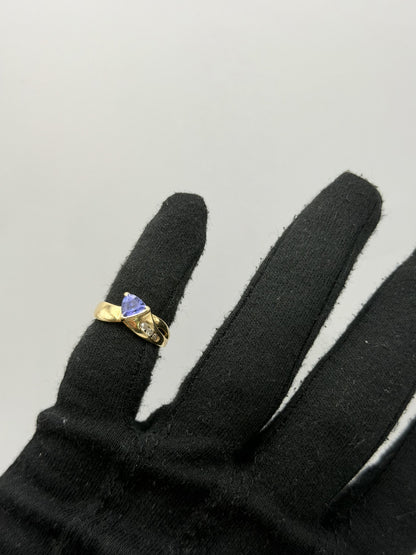 Vintage Tanzanite & Diamond  14k Yellow Gold Ring Promise Ring