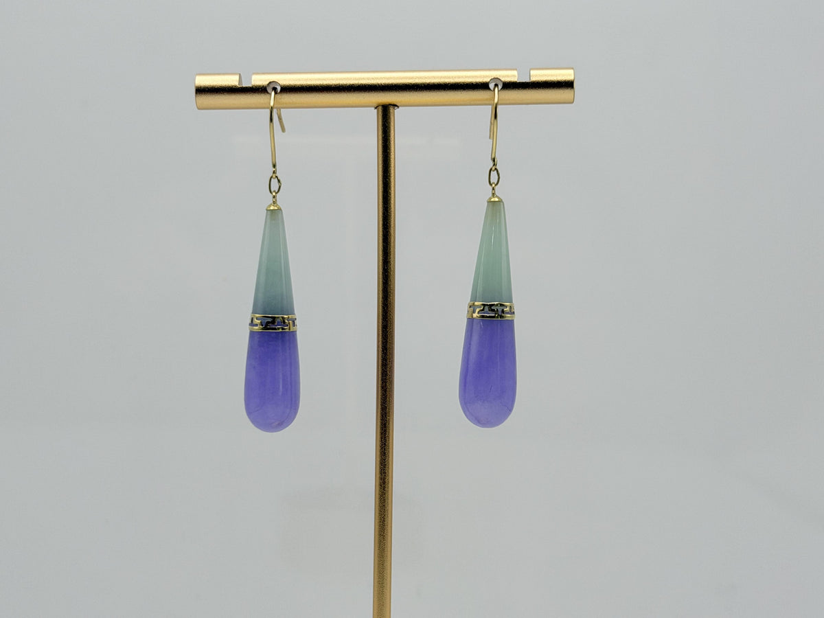 Vintage 14K Yellow Gold Jade Two-Tone Drop Earrings