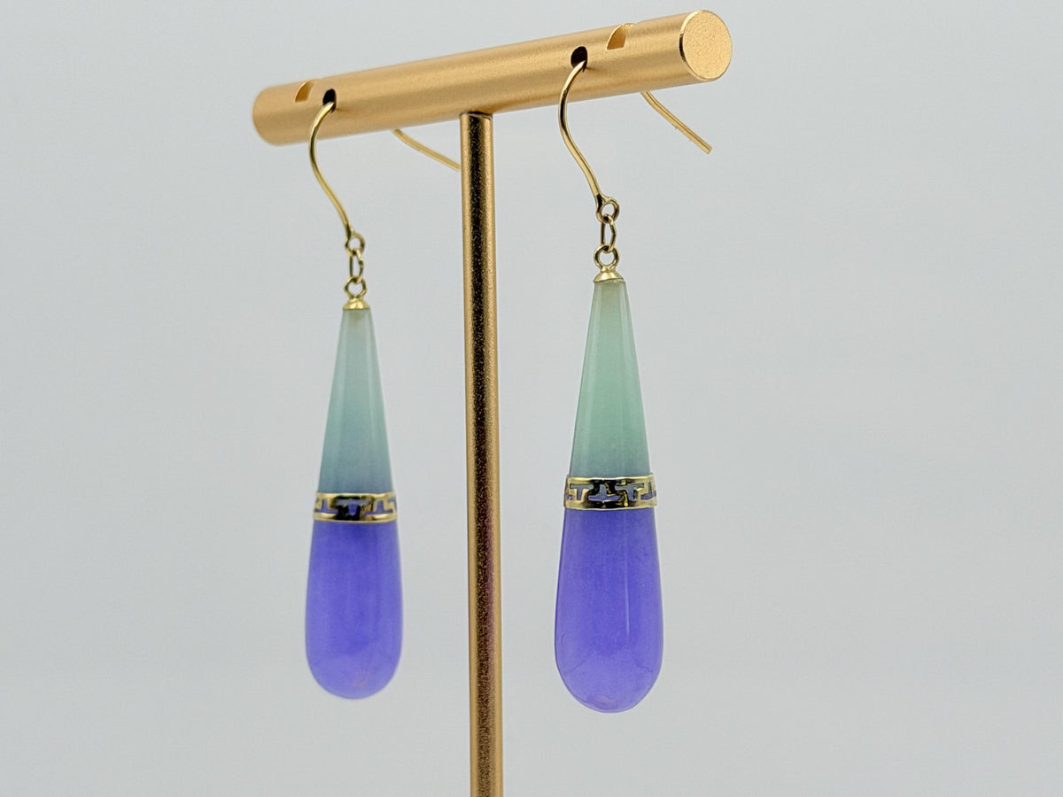 Vintage 14K Yellow Gold Jade Two-Tone Drop Earrings
