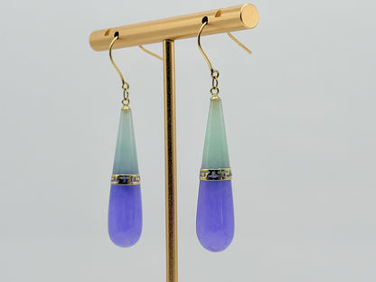 Vintage 14K Yellow Gold Jade Two-Tone Drop Earrings