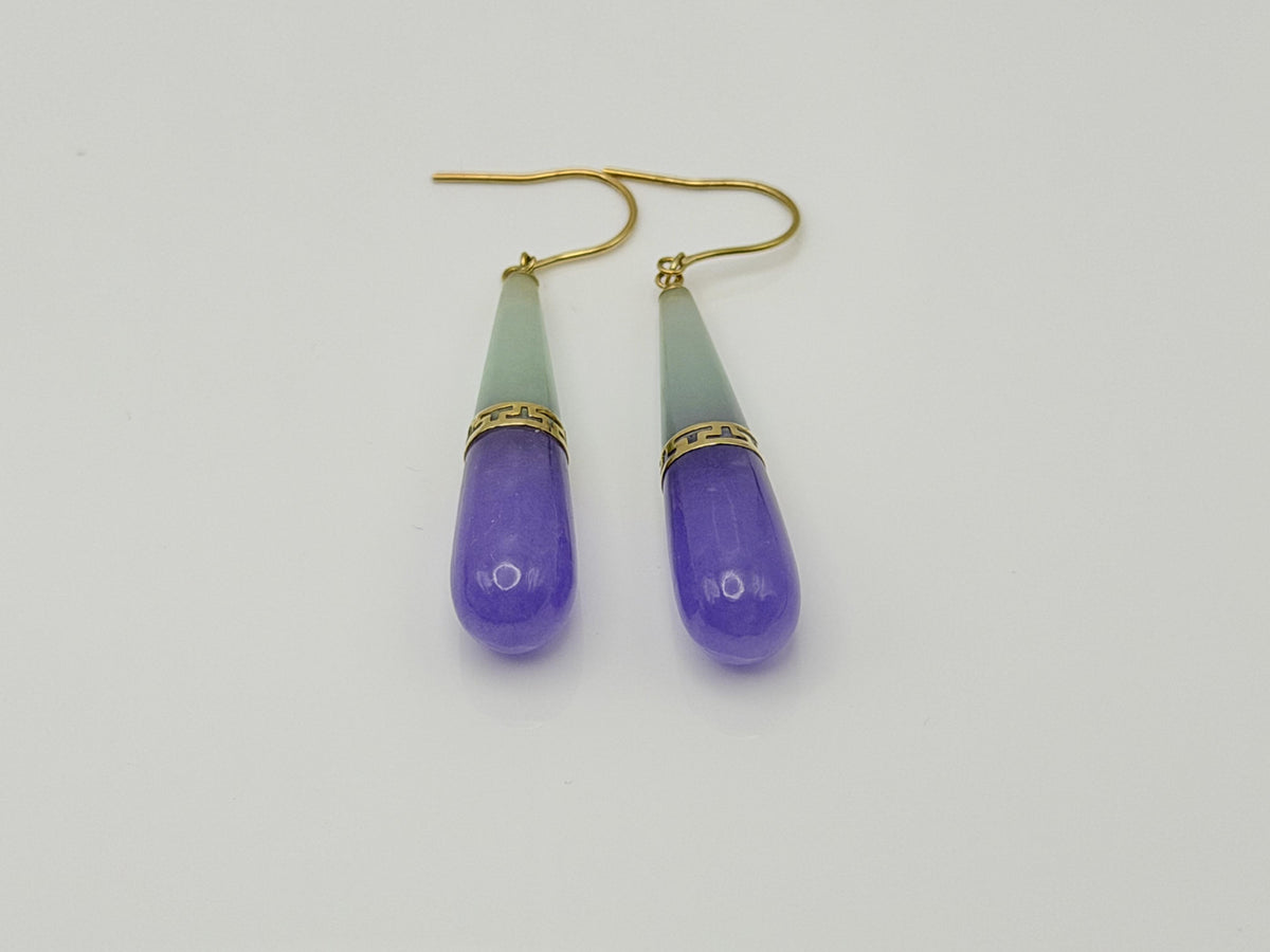 Vintage 14K Yellow Gold Jade Two-Tone Drop Earrings