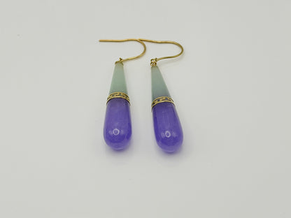 Vintage 14K Yellow Gold Jade Two-Tone Drop Earrings