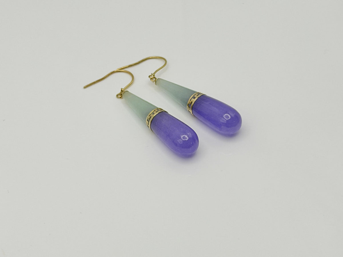 Vintage 14K Yellow Gold Jade Two-Tone Drop Earrings