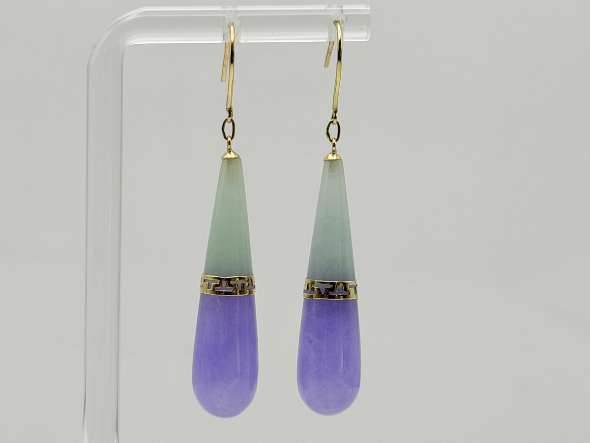 Vintage 14K Yellow Gold Jade Two-Tone Drop Earrings