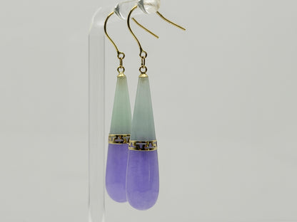 Vintage 14K Yellow Gold Jade Two-Tone Drop Earrings