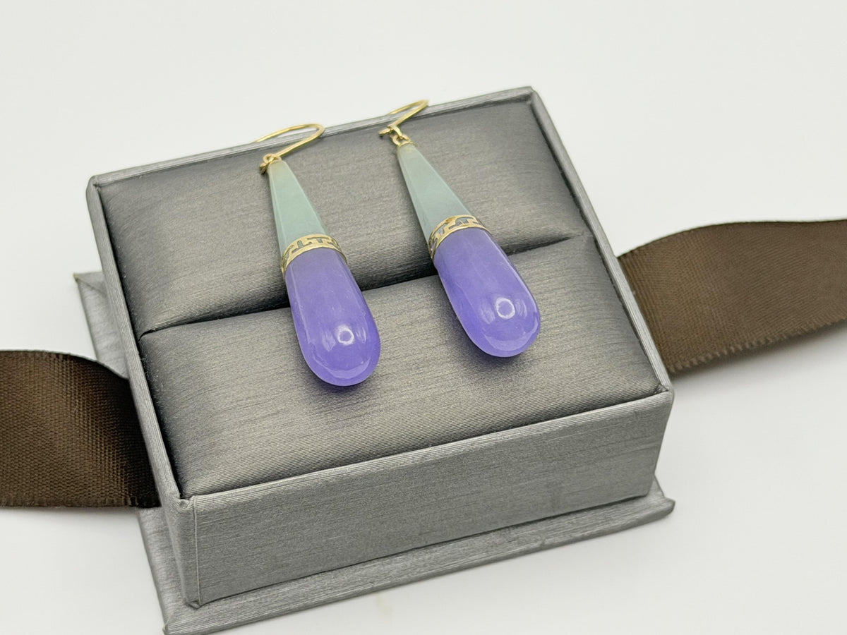 Vintage 14K Yellow Gold Jade Two-Tone Drop Earrings