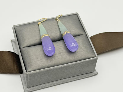 Vintage 14K Yellow Gold Jade Two-Tone Drop Earrings