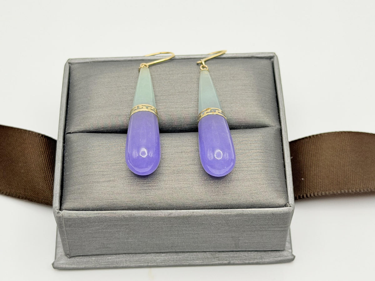 Vintage 14K Yellow Gold Jade Two-Tone Drop Earrings