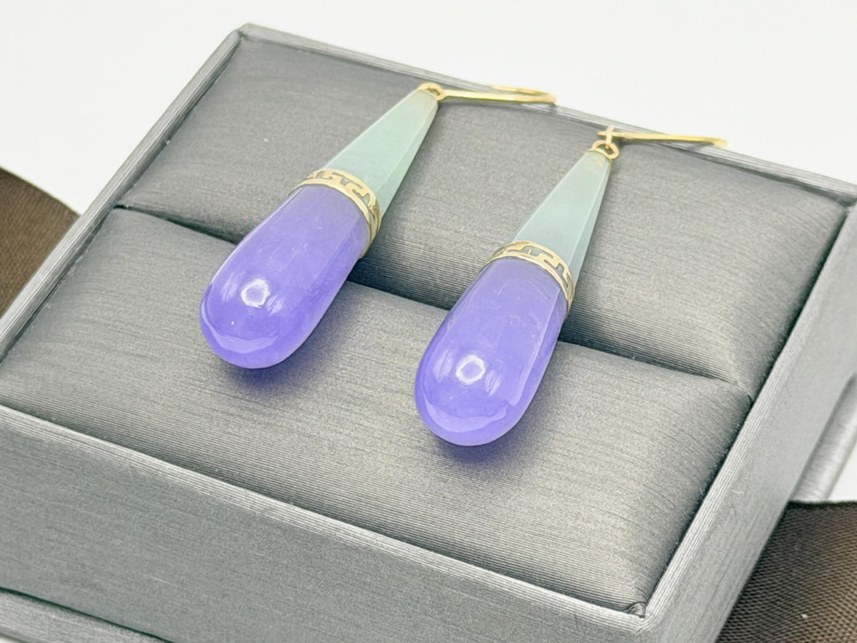 Vintage 14K Yellow Gold Jade Two-Tone Drop Earrings