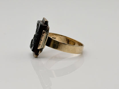 Vintage 10K Yellow Gold Garnet Intaglio Cameo Ring Carved Profile Ring
