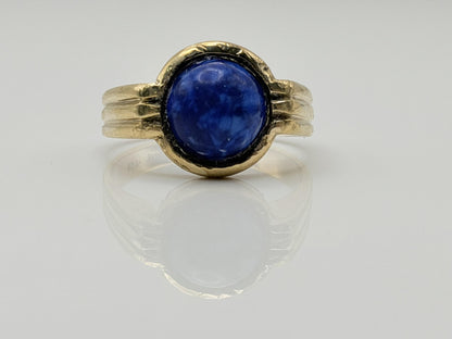 Vintage 10K Gold Lapis Lazuli Ring. Deep Blue Round Stone Statement Ring.