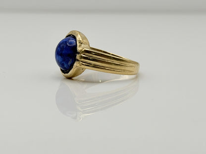 Vintage 10K Gold Lapis Lazuli Ring. Deep Blue Round Stone Statement Ring.