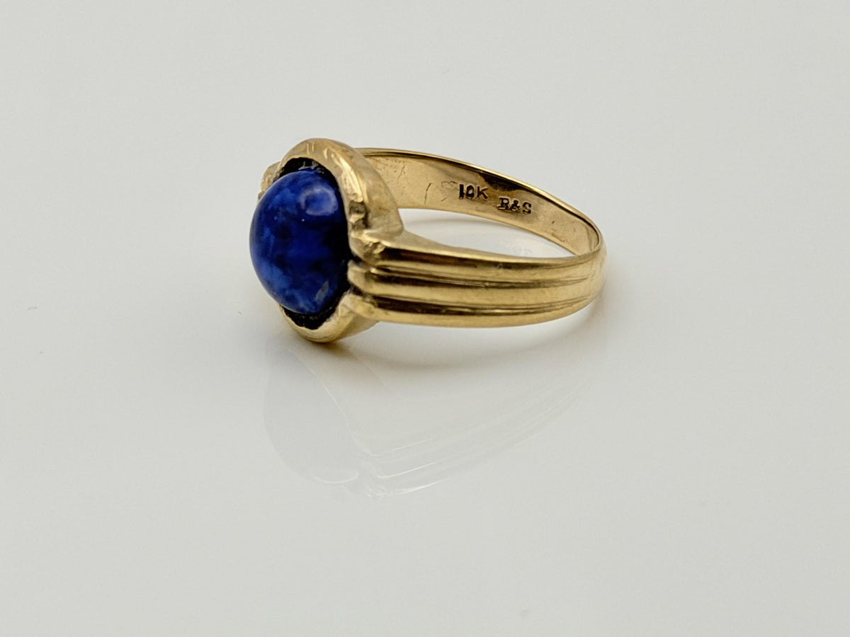 Vintage 10K Gold Lapis Lazuli Ring. Deep Blue Round Stone Statement Ring.