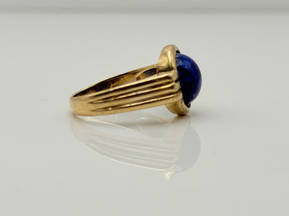 Vintage 10K Gold Lapis Lazuli Ring. Deep Blue Round Stone Statement Ring.