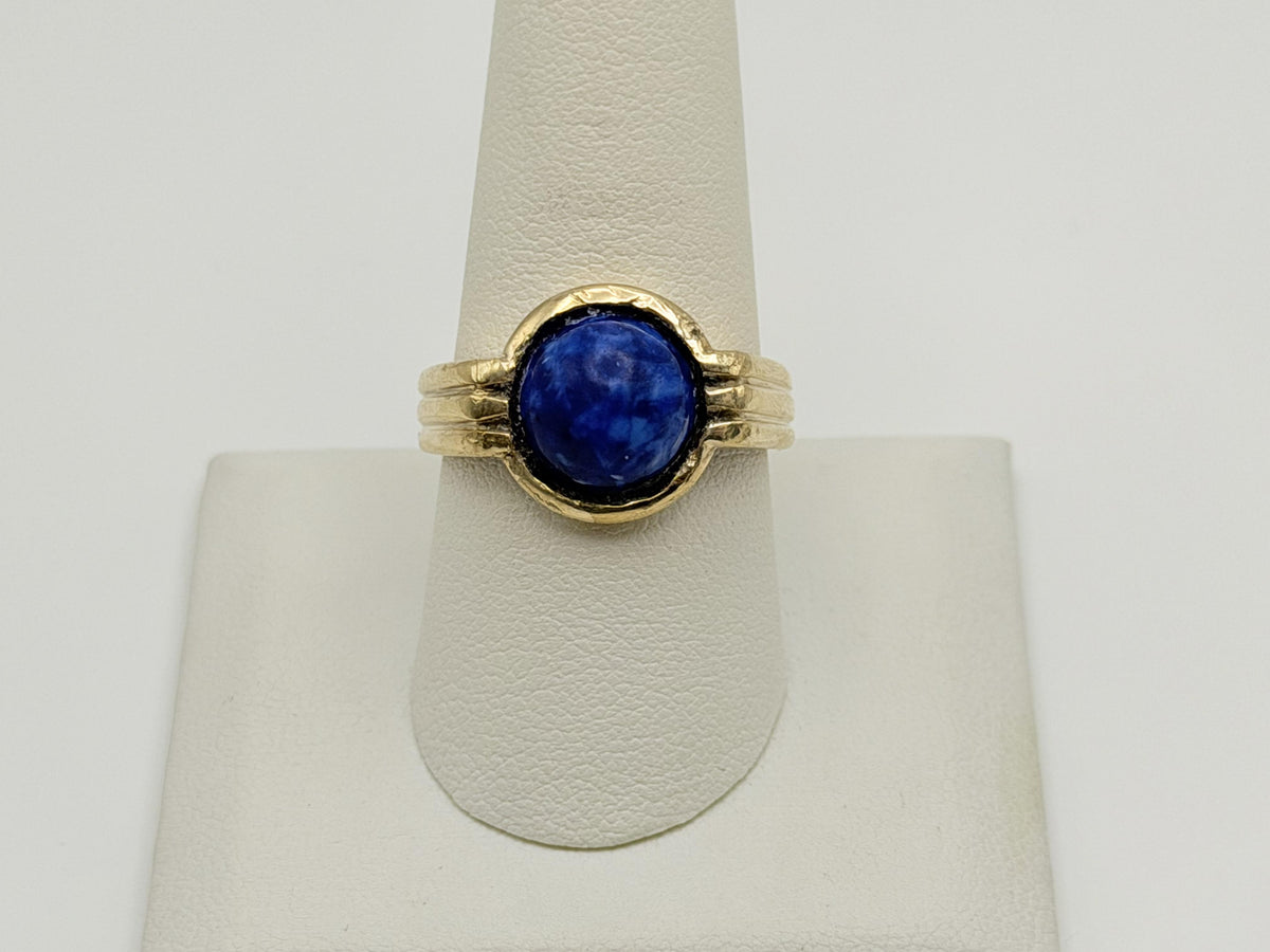 Vintage 10K Gold Lapis Lazuli Ring. Deep Blue Round Stone Statement Ring.