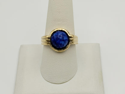 Vintage 10K Gold Lapis Lazuli Ring. Deep Blue Round Stone Statement Ring.