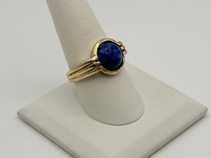 Vintage 10K Gold Lapis Lazuli Ring. Deep Blue Round Stone Statement Ring.